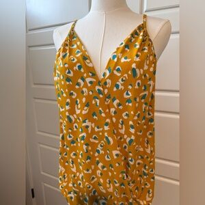 Leopard Print V-Neck Women's Top - Yellow and Green